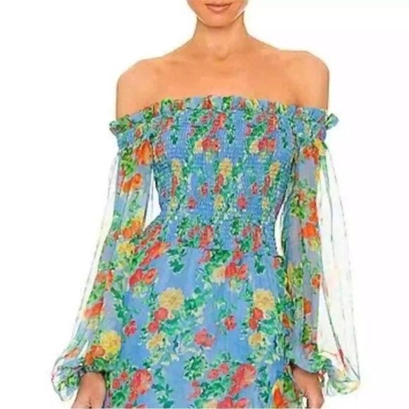 NWT Caroline Constas Ophelia mini dress in Blue Summer Floral RARE Women's Small - Picture 3 of 7